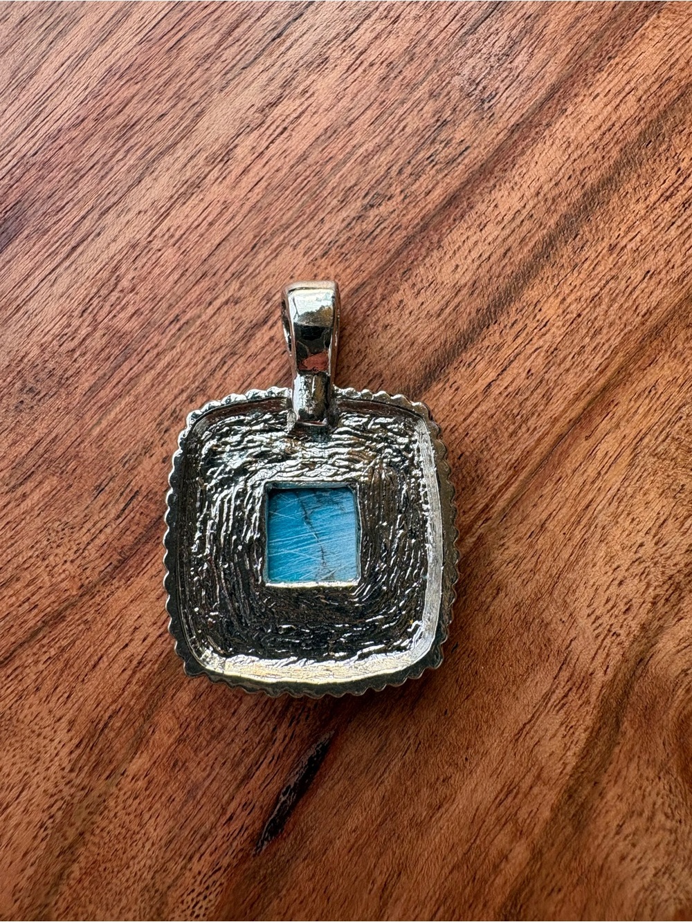 Turquoise Square Statement Pendant in a Silver and Gold Tone Setting - Picture 2 of 7